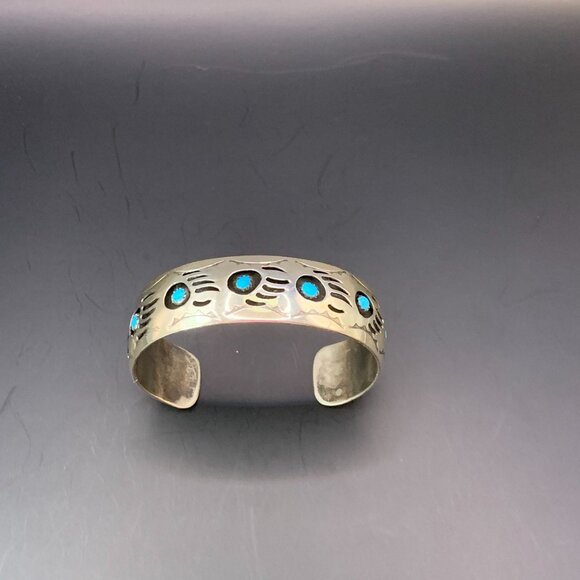 Navajo Bear Claw Paw Shadowbox Turquoise Sterling Cuff Bracelet P. Spencer - Picture 7 of 14